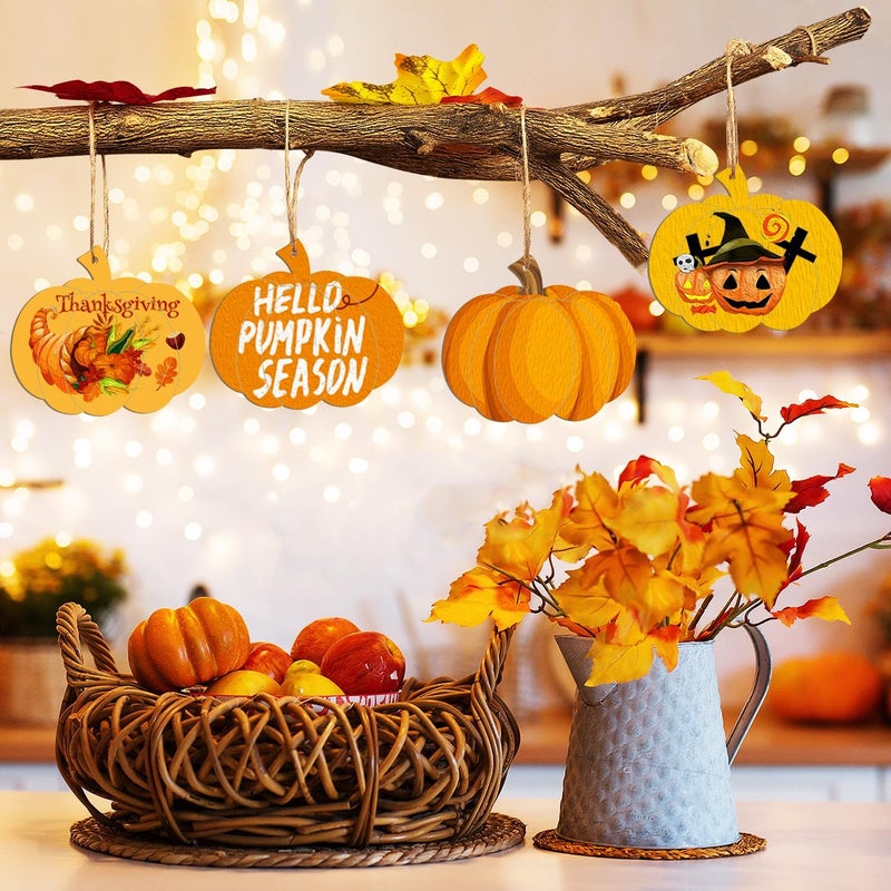 Sophena Wooden Pumpkins Ornaments to Paint Halloween Thanksgiving Decoration Cutouts Unfinished 24PCS 3.5 inches, DIY Blank Unfinished Pumpkin Wood Discs Ornament for Home Harvest Crafts Hanging Autumn - Image 3